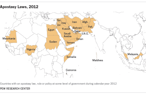 thelandofmaps:Which countries still outlaw apostasy and blasphemy? [640x419]CLICK HERE FOR MORE MAPS