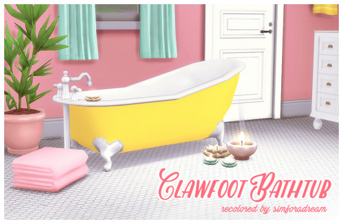 Base game Clawfoot bathtub recolorThis is a recolor of the base game clawfoot bathtub in a mix of Ev