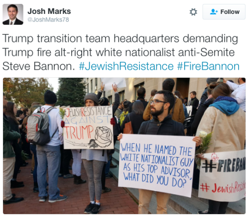 micdotcom:Jewish protesters and allies marched on Trump transition HQ to demand that he #FireBannonO