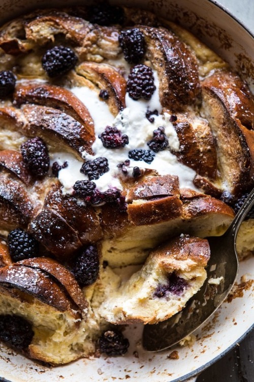 sweetoothgirl:  baked blackberry ricotta french toast  That is challah, which makes the best French toast