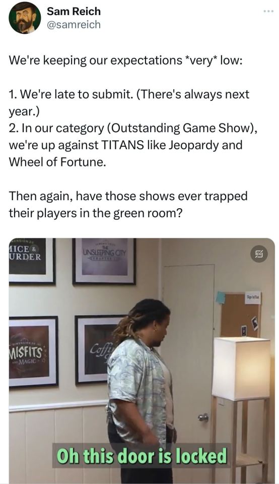 Sam Posted A Very Special Twitter Thread About Our Lil Grassroots Attempt At Winning An Emmy