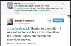 soapboxinggeek:  Brenda Chapman, co-director and screenwriter of Pixar’s Brave, was not even invited to the Golden Globes, let alone allowed to accept the award alongside Mark Andrews. The movie was her concept in the first place. How’s that “sexism