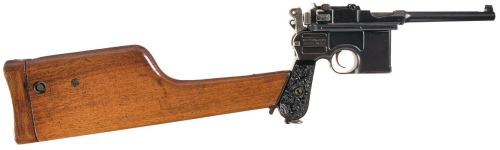 Mauser Model 1896 “Broomhandle” pistol with factory carved gutta percha grips and detach