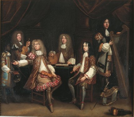 “The Crimson Bedchamber”, portrait group of gentlemen by John Baptist Medina,c.1670s