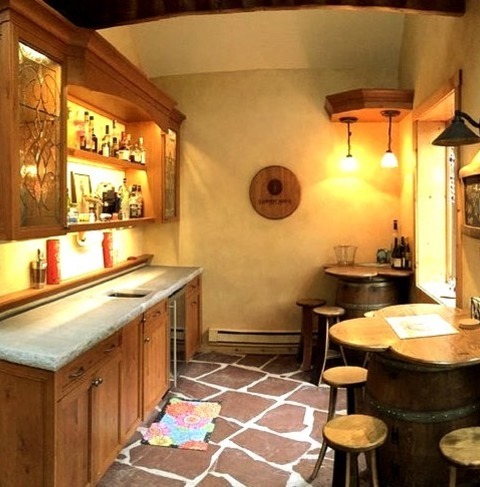 Rustic Home Bar - GalleyInspiration For A Mid-sized Rustic Galley Slate Floor Wet Bar Remodel With An