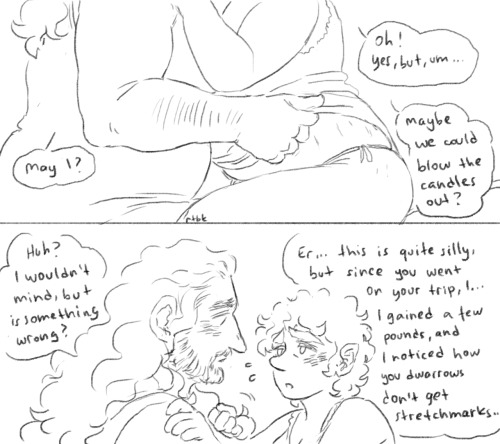 nastyrutobuka:I had this idea for so long, about Thorin comparing stretchmarks with veins of mineral