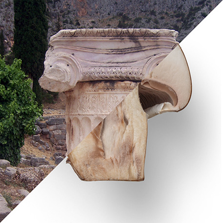 Ionic column, Delphi, GreeceVSHalf cut champignon