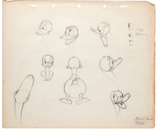 Production drawings from the 1937 Disney short, Don Donald.The cartoon introduced a love interest fo