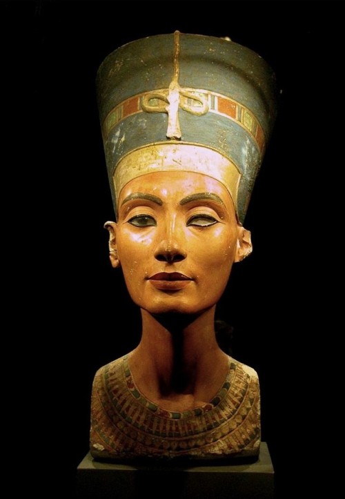 Bust of NefertitiPainted stucco-coated limestone bust of Nefertiti, the Great Royal Wife of the Egyp