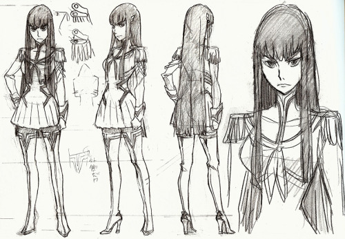 h0saki:Finished designs of Satsuki and Ryuko, illustrated by Sushio in The Art of KlK Vol 1. 