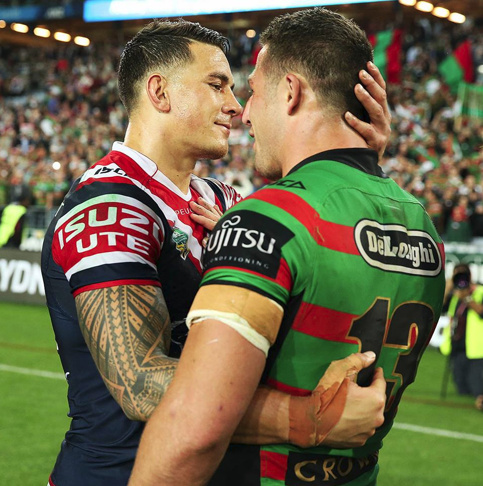 roscoe66:  Sonny Bill Williams and Sam Burgess embrace   Sexy dudes