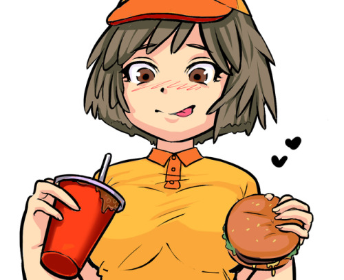Get you a girl that looks at food you like this Working on a new drawing of Burger Girl, follow