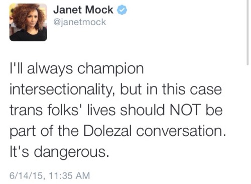 wocinsolidarity:socialjusticeismypassion:Janet Mock on Rachel Dolezal and why she shouldn’t be equat