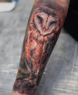 tattotodesing:  Tattoo 3D owl on forearm