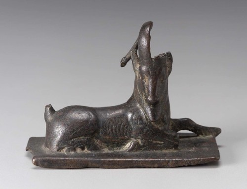 Bronze recumbent ibex, Iron-age Iranian, ca. 9th century BCE