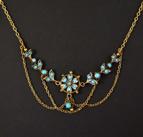 boylerpf: Antique Edwardian Turquoise Festoon Chain Necklace C 1900 via Boylerpf