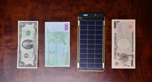 unconsumption:  A Paper-Thin Solar Panel Can Charge Your Phone on the GoSolar Paper: 7.5 inches long, 3.5 wide, and .15 thin. There’s a .45-inch thick USB charging port at the top, which sticks out of your book like a bookmark that sucks in that precious
