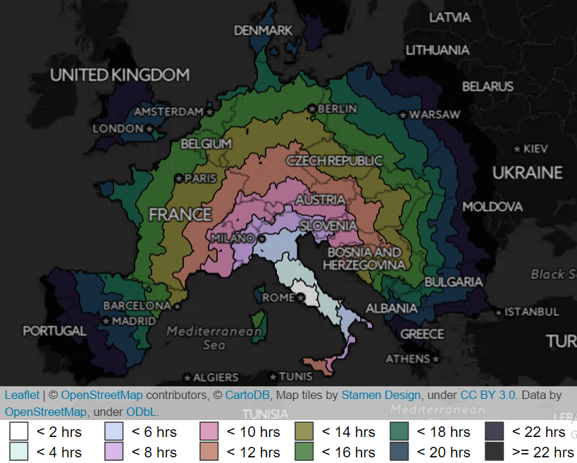 How far you can drive from Rome in a day.