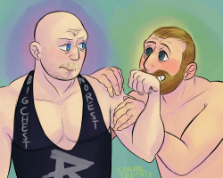 carpalteeth:  its perfectly acceptable for tag team partners to grope each others muscles ok