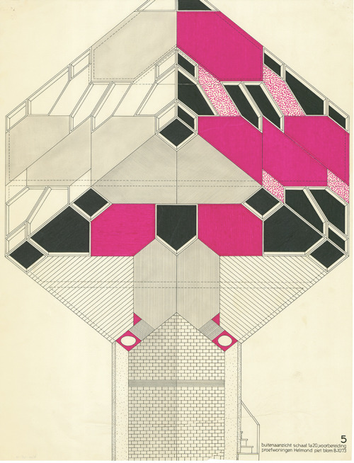 Piet Blom. Housing Helmond, design drawing 1973. Collection Het Nieuwe Instituut. Via Flickr Het Nie