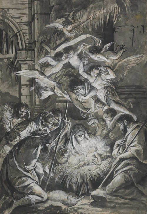 harvard-art-museums-drawings: Adoration of the Shepherds, Carlo-Alberto Baratta, 18th century, Harva