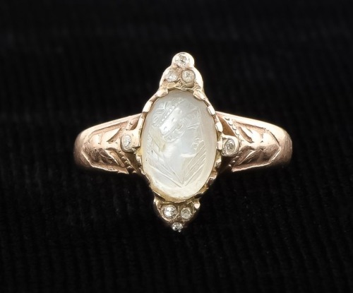 allaboutrings:Antique Moonstone Cameo and Diamond Ring