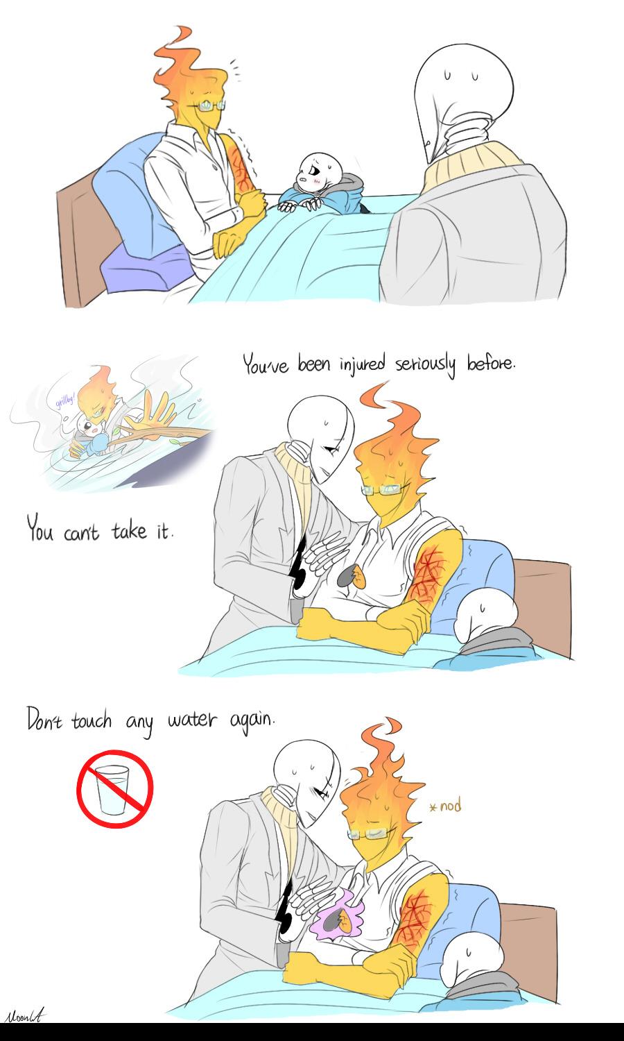 mooncatyao:  [Fly away-2] Grillby &amp; little SansThe reason why Grillby can’t