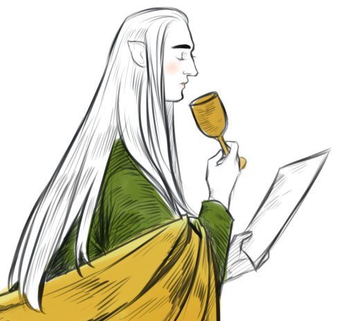 scorpionhoney:Legolas always loved riding the end of his father’s robes as a little elfing~Thranduil