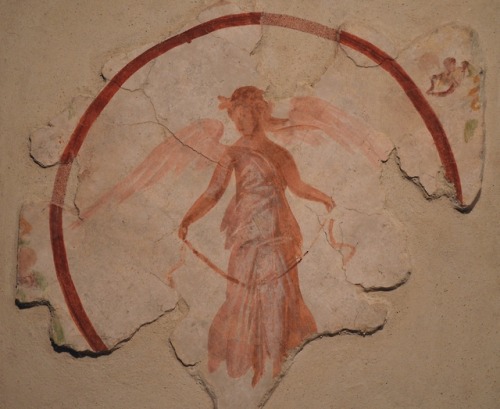 lionofchaeronea:Fragment of an ancient Roman wall fresco depicting a winged Victory.  Artist un