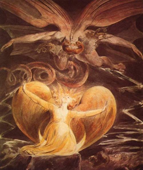 artist-blake:The Great Red Dragon and the Woman clothed with the sun, 1810, William Blake