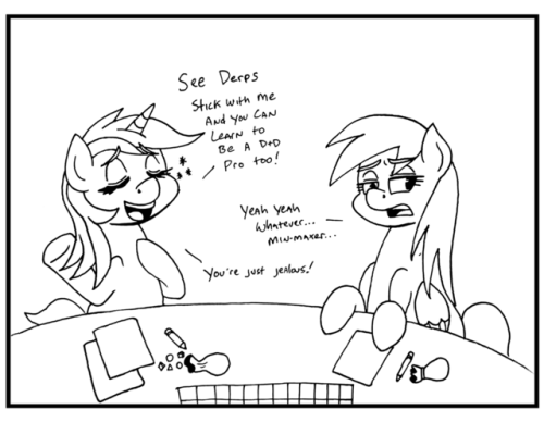 outofworkderpy: Dungeons & Derpys   A little traditional filler comic while I get this tablet stuff figured out.  Inspired from a D&D Green text  story   <<< Start  |  << Previous Arc  [Chrono]  | < Previous Comic |  Updates