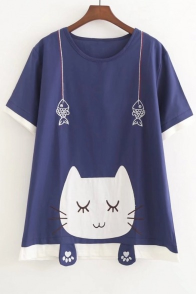 bettermeme: Stylish Lovely Tops Collection  Cat Fish Printed Tee     Cartoon Cat