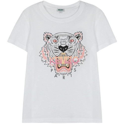 KENZO White tiger-print cotton T-shirt ❤ liked on Polyvore (see more white t shirts)