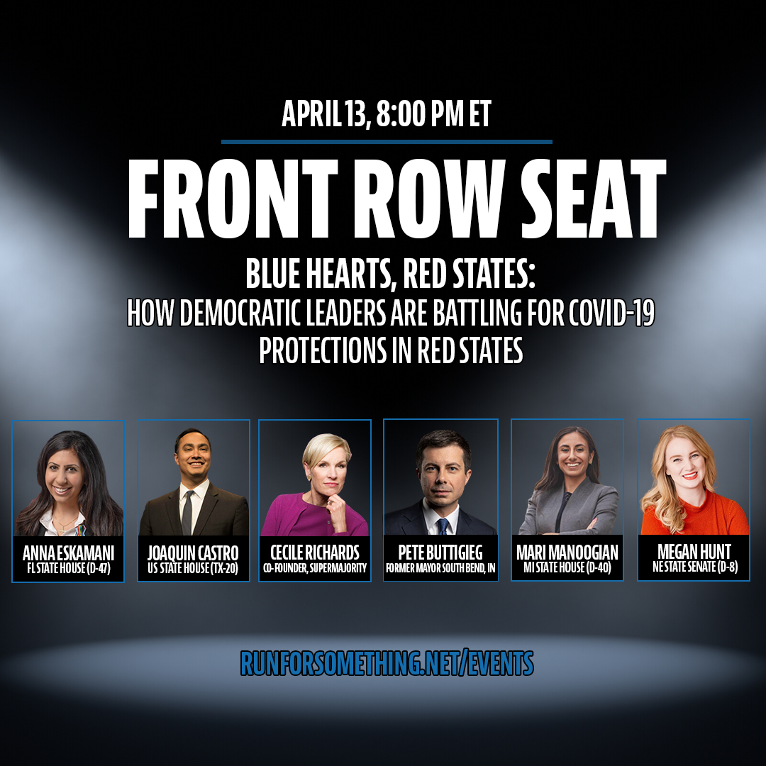BREAKING: We’ve just announced the line-up for day 1 of our new virtual series, Front Row Seat!
Join Pete Buttigieg, Joaquin Castro, Anna Eskamani, Cecile Richards, Megan Hunt, and Mari Manoogian on April 13 (TONIGHT) at 8:00 pm et!...