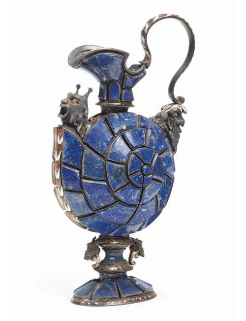 A lapis-lazuli, enamel and silver ewer.c.1880. Source : Christies. Art by Hermann Radzersdorfer.