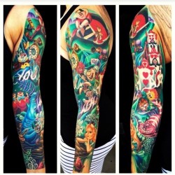 elkestallion:  This is what you get after approx 38 hrs with a skilled and passionate tattoo artist like @jamie_schene da BEST fucking sleeve EVER!!! #myInkIsBetter #fuckYoInk #ink #tattoo #colors #amazing #elke #bombshell