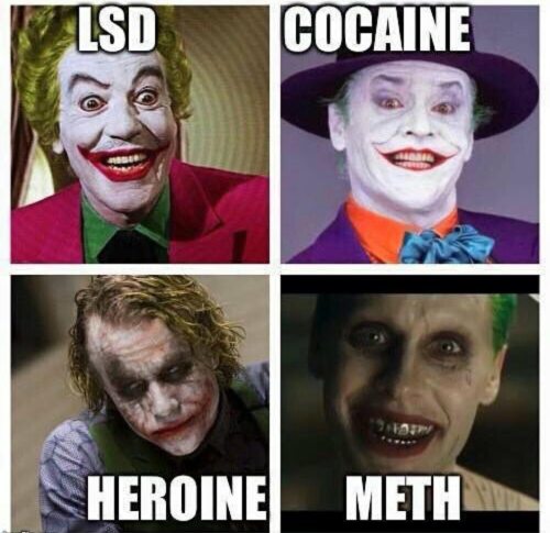 truezodiacfact:  Jokers depiction informs us of each decades drug of choice