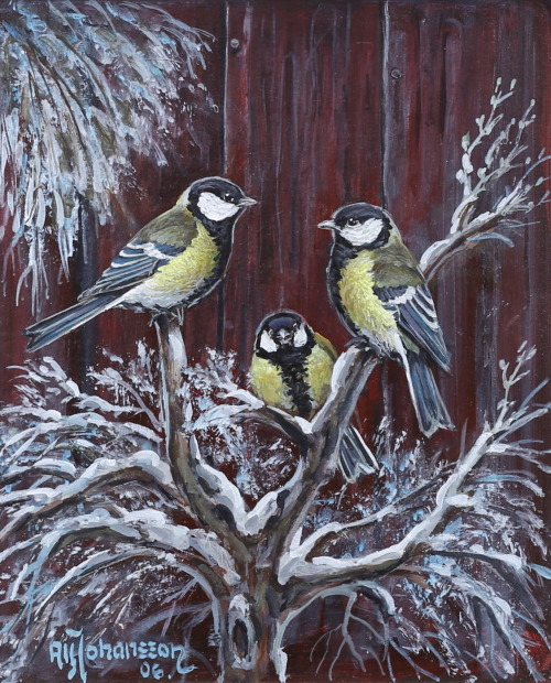 Great Tit   - Alf Johansson , 2006Swedish, 1934-2020 Oil on wood panel,   29 x 23.5 cm