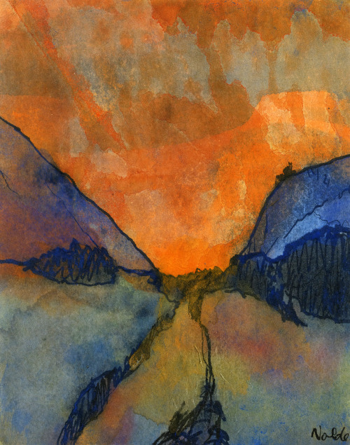 ymutate: Emil Nolde (1867-1956) Mountain Landscape n.d. Watercolor and pen and ink on paper. 17,1 x 13,6 cm. Private collection. 