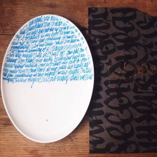 Present #2 from set of 3, for @heart_print. (Left) Plate with the lyrics of @ohdaughter song “