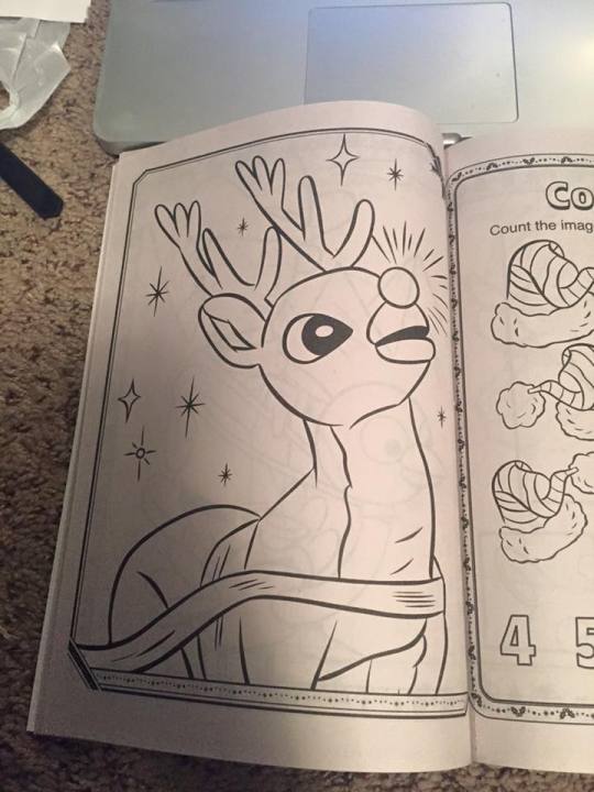 warm-in-the-starlight:  squirejk:  silentvision:  smorgansbord:  So my roommate and I got these Rudolph Christmas coloring books a couple of weeks back. Since it’s finals week, I wanted to ease my mind into studying by coloring. First time opening the