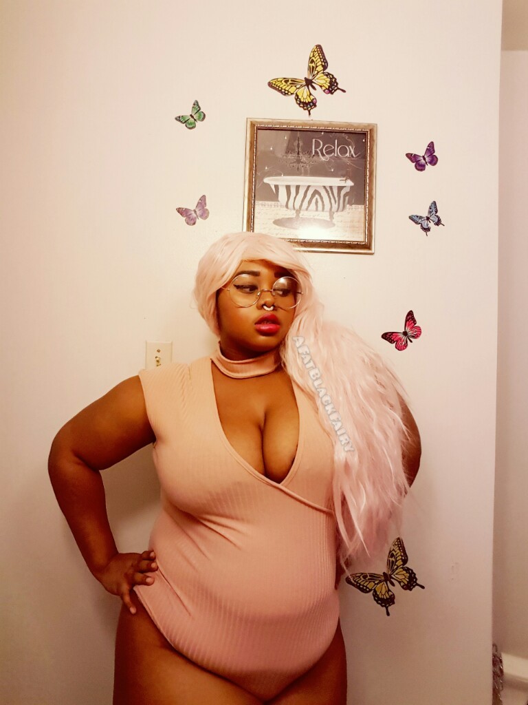 afatblackfairy:  Angelic~ ☄💖😇   Bodysuit: Boohoo (size 18, but it’s super