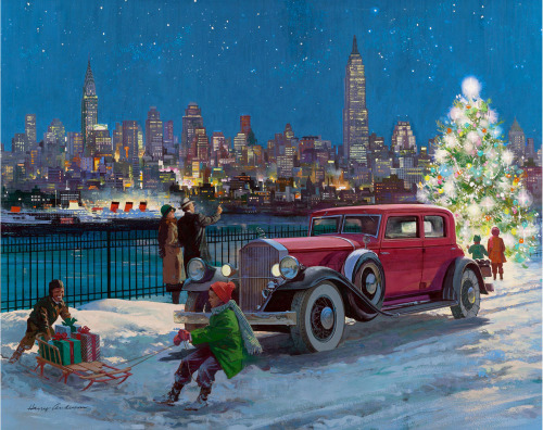 newyorkthegoldenage: Harry Anderson, New York Skyline, 1931. Ad for Pierce-Arrow automobiles. Source 