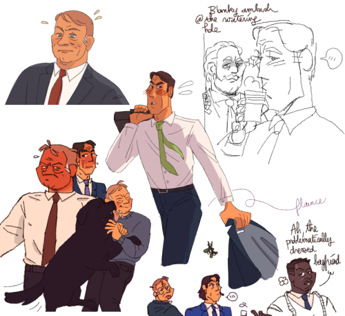 A motley page of drawings inspired by episode 8 of @shark-from-the-park‘s modern politics AU !! ft. 