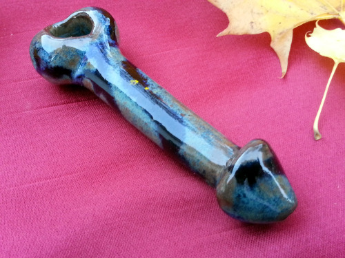 penis pipe, ceramic, handmade, 3.5 inches, blue-grey with dark blue veins - sold at my shop TheSpicy