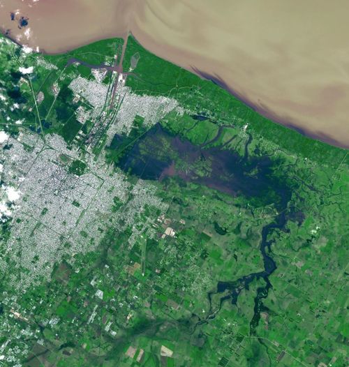 Flooding in ArgentinaThis satellite photo was taken during a flood in La Plata Argentina, in 2013. T