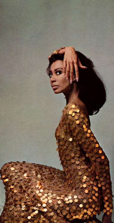 candypriceless:Donyale Luna in Lurex by Paco Rabanne, photo by David Bailey for Vogue, 1966 
