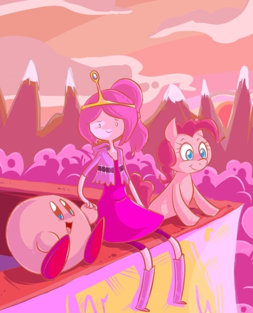 theponyartcollection:  Kirby,Pinkie pie and Princess Bunnlegum by ~AnimeAly345
