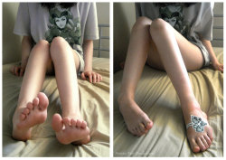 Girl's Feet, Toe Rings, and Sneakers Without Socks