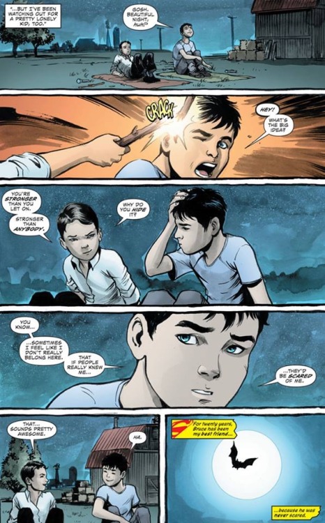 burningartist: “When Clark Met Bruce” in Superman/Batman Secret Files (Earth 2)  Batman/Superman is clearly saying that Earth 2’s differences can all be chalked up to this small moment. It’s a world where Bruce Wayne and Clark Kent have been friends